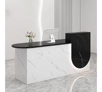 Reception Desk with Soft Lighting for Salon & Office 1.4m White & Black Textured Reception Counter Stylish Front Desk for Practice & Business Use