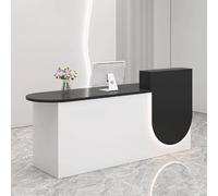 Reception Desk with Soft Lighting Modern Reception Counter for Salon and Office Stylish White & Black Reception Table for Small Spaces