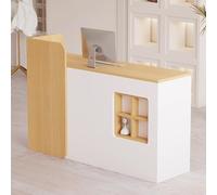 Reception Desk with Storage Drawers - Retail Counter Table for Salon, Lobby & Shop - 47.2in Natural Finish Checkout Counter with Compartment for Efficient Organization