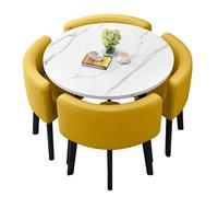 Reception Negotiation Table Set of 5 - Yellow Dining Table & Chairs for Business Meetings Coffee Desks Lounge Living Room Kitchen Office Beauty Salon (90cm/35.4in)
