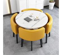 Reception Room Table and Chair Set, 4-Piece Round Dining & Coffee Table Combo, Office Conference Desk with PU Leather Chairs, Ideal for Negotiation & Kitchen Use