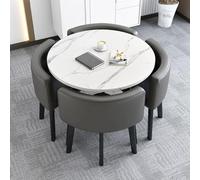 Reception Room Table and Chair Set, Round Dining Table with 4 PU Leather Chairs, Small Coffee Table for Office Meetings, Modern Negotiation Furniture Combo