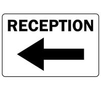 Reception this way left directional arrow Sign - 1mm Plastic sign (300mm x 200mm)