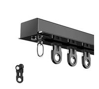 Recessed Ceiling Mount Curtain Track Set, Ultra-Thin Pre-Built Mount Room Divider Curtains Rail, Cuttable Metal Single Sliding Curtain Tracks System(Black,5.4m(17.7ft))