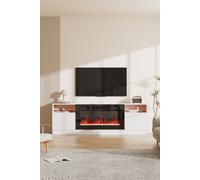 Recessed Electric Fireplace TV Stand with Remote Control Living and Home White One Size