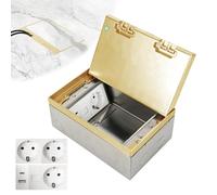 Recessed Floor Socket 4000 W/16 A Made of Stainless Steel, Hidden Floor Socket with Slanted Interior Construction, AC, USB, Type-C and CAT6, Waterproof for Home and Office (Gold + Silver)