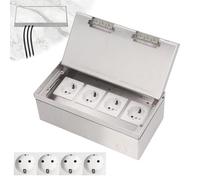 Recessed Floor Socket 4000 W/16 A Made of Stainless Steel, Hidden Floor Socket with Slanted or Flat Interior Construction, 4 AC, Waterproof for Household and Office (Silver Flat Inner Surface)