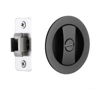 Recessed Knob Privacy Lock for Pocket Doors with Edge Pull Handle for Interior Room Separation in Residential Buildings (Black)