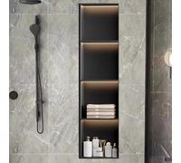 Recessed LED Shower Niche Wall Cabinet, Over Mount Storage Shelf, 2-Tier, 28x12.5x70cm, Stainless Steel, Tile-Free Installation, Space-Saving Bathroom Organizer