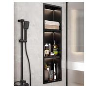 Recessed LED Shower Wall Cabinet - Waterproof Stainless Steel No Tile Needed 2/3/4 Shelves for Bathroom Storage & Home Decor Black 900x280x125mm - Modern Design