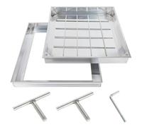 Recessed Manhole Cover and Frame, Invisible Aluminium Alloy Chamber Cover Square Embedded Sewer Covers for Garden Pavement Courtyards (Silver, 500x500x55mm)