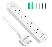 Recessed Power Socket with USB C, 4 Way Extension Lead 3250W Hidden Desk Power Strip with 2 USB-C & 2 USB-A Ports, Overload Switch Plug Socket Extension Outlets 2M Cable for Home Kitchen Office White