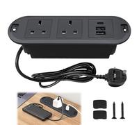 Recessed Power Socket with USB C, Desk Power Strip with 2 USB A, 1 USB-C Ports, 1.8M Power Extension Lead with 2 Outlets Black