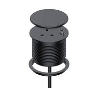Recessed Power Socket with USB C, Haylink Desk Grommet Socket with Cover, 1 UK Plug, 2 USB Ports,1.5M Cable, 80mm Cutout, Power Grommet for Office Desk, Home Study, Black