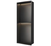 Recessed Stainless Steel Bathroom Shower Storage Cabinet Double Layer Toilet Paper Holder for Hotel & Home Modern Black Design28x70x12.5cm (11x28x5in)