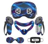 Rechale Silicone Cover Set Compatible with Oculus/Meta Quest 3S, VR Accessories for Meta Quest 3S, Protective Cover Set Includes Controller Grip Cover, Face Cover, VR Shell Cover (Aurora Blue)