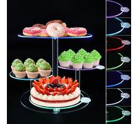 Rechargable LED Light Cupcake Stand, Light Up Cake and Cupcake Stand Combo, 4 Tier Round Dessert Table Display Set, Acrylic Cake Stands for Party Food Home Decor Wedding Birthday
