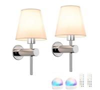 Rechargable Wall Sconce Battery Operated Wall Light Fixure with Remote Control, Dimmable Battery Operated Wall Sconces Set of 2, Indoor Wireless Wall Mounted Lamp with remote for Bedroom Living Room(C