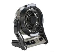 Rechargeable 10000mAh Camping Fan with Dual LED Lights, Timer, USB Power Bank for Smartphone Charging, Adjustable Speed Control (Gray)