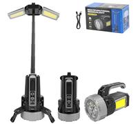 Rechargeable 10400mAh Camping Light with Tripod Telescopic Pole, 4400LM Camping Emergency Flashlight, 180° Rotating Side Lamp, COB Dual Light Source, Type C, LED Work Light for Camping Garage Workshop