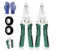 Rechargeable 16 in 1 Wire Stripper Twister for Cutting and Pulling Wires,Cable Scissors,Voltage Tester Pliers,12V to 250V Live,Judgment AC DC,Audible and Flashing LED Alarms (Green,2PCS)