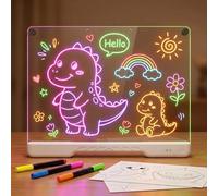 Rechargeable 16 Inch LED Drawing Board for Kids, Light Up Drawing Pad with 7 Colour Modes, LED Note Board with Stand and Wall Hanger, Glow Art Doodle Board Set with Markers, Gloves and Tracing Sheets
