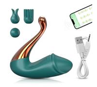 Rechargeable 2-in-1 G Spot Vibrator & Clitoral Stimulator, Waterproof, 3 Changeable Silicone Heads, Hands-Free Design for Dual Pleasure (Green)