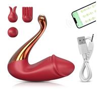 Rechargeable 2-in-1 G Spot Vibrator & Clitoral Stimulator, Waterproof, 3 Changeable Silicone Heads, Hands-Free Design for Dual Pleasure (Red)