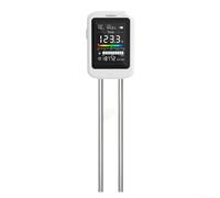 Rechargeable 6-in-1 Soil Tester with Dual-Needle Probes Adjustable LCD Display USB Lithium Battery Moisture Temperature Fertility Humidity Light Meter White for Garden Lawn Indoor Outdoor Use