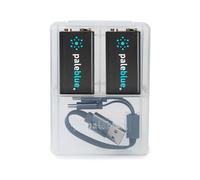 Rechargeable 9V Smart Batteries with USB Charger by Pale Blue, Lithium Ion 9 Volt 500 mAh, Charges Under 1 Hour, Over 1000 Cycles, 2-in-1 USB to USB-C Charging Cable, LED Charge Indicator, 2-Pack