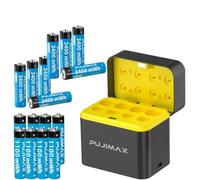 Rechargeable AA AAA Lithium Battery Charger with 8pcs AA and 8pcs AAA 1.5V Li-ion 3400mWh Batteries 8-Slot Fast Smart Charging Box High Capacity Set