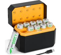 Rechargeable AA Batteries Lithium with Charger,10 Pack 1.5V 3000mWh Double A Battery Rechargeable,Long Lasting Pilas Recargables Lithium ion AA Battery with Charging Storage Box for Blink Outdoor Xbox