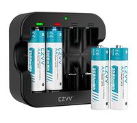 Rechargeable AA Batteries Lithium with Charger - 4 Pack 1.5V 3500mWh Double A Pilas Recargables Long-Lasting with 2H Fast Black Charger for Blink Outdoor Trail Camera Xbox VR Controller, Cycle 1300x