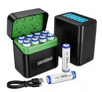 Rechargeable AA Batteries Lithium with Charger: 8 Pack 1.5V 3800mWh Long Lasting Double A Batteries with LCD Display Cycle Times Up to 2500 Fast Charging for Blink Outdoor Cameras & Toys