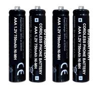 Rechargeable AAA Cordless Phone Batteries 1.2V 750mAh NiMH 4-Pack for BT | Compatible with Panasonic, Philips, Siemens Gigaset and BT Household Phones. Ideal for all handsets using AAA batteries.