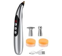 Rechargeable Acupuncture Pen, 3 Massage Heads, 9 Intensity Levels, Red Light Therapy, Includes Conductive Gel, Pulse Meridian Energy Pen for Discomfort Relief, Silver