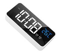 Rechargeable Alarm Clock, Digital Alarm Clock with Mirror Memory Function for Office (White)