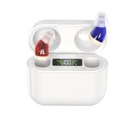 Rechargeable Audio Amplifier - Personal Voice Amplifier with Microphone for Enhanced Sound Clarity - Invisible Design with HD Power Display, Noise Reduction & 30hr Battery Life (Red+Blue)