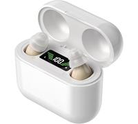 Rechargeable Audio Amplifier - Personal Voice Amplifier with Microphone for Enhanced Sound Clarity - Invisible Design with HD Power Display, Noise Reduction & 30hr Battery Life (White+creamy white)