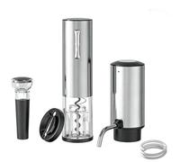 Rechargeable Automatic Wine Decanter Dispenser Set, Smart One-Button Aerator, Electric Bottle Opener, Vacuum Wine Stopper, Foil Cutter Tool for Home Bar, Parties, Gifts, Silver, Black