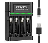 Rechargeable Battery AA AAA Charger, REACELL 4 Slots Charger for Ni-MH Ni-CD Batteries with Type C and Micro USB Input, Fast Charging Function, Battery Charger (Only for AA AAA Batteries)