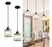Rechargeable Battery Operated Pendant Light - Crystal Glass Hanging Lamp No Wiring for Kitchen Island Bedroom Living Room
