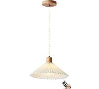 Rechargeable Battery Operated Pendant Light with Dimmable Timer, White Pleated Fabric Shade for Kitchen Island Dining Table Bedroom Living Room