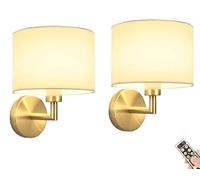 Rechargeable Battery Operated Wall Sconces Set of 2, Indoor Not Hardwired Dimmable Timer Wall Lights with White Fabric Drum Shade, Wireless Wall Lamps for Bedroom Hallway Foyer Farmhouse Living Room (