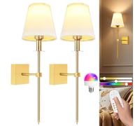 Rechargeable Battery Operated Wall Sconces - Wireless LED Lights for Bedroom with Remote Control, Dimmable Wall Lamps, 400 Lumens, 5000mAh, Easy Install, Perfect for Home Decor,2 Pack（Gold）