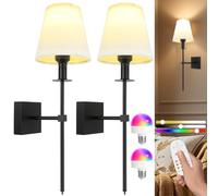 Rechargeable Battery Operated Wall Sconces - Wireless LED Lights for Bedroom with Remote Control, Dimmable wall lamps, 400 Lumens, 5000mAh, Easy Install, Perfect for Home Decor,2 Pack（Black