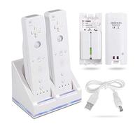Rechargeable Battery Packs with Charger for Wii & Wii U Remote Controller,Montion Plus Controller(Dual Remote Charging Station Dock + 2 Pack 2800mAh Wii Replacement Batteries + USB Cable)