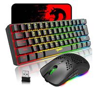 Rechargeable Bluetooth 5.0 Wireless/2.4G USB Wired Dual-mode RGB LED Backlight Effects Gaming Keyboard Compact 61 Keys Anti-ghosting Keys Wireless Usb Gaming Mouse 750mAh Lightweight (Black)
