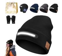 Rechargeable Bluetooth Beanie Hat with Light, TR-BTD3 Smart Bluetooth Beanie with 3-Stage LED Lighting for Winter (Black)