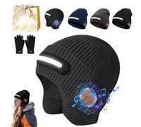 Rechargeable Bluetooth Beanie Hat with Light, TR-BTD3 Smart Bluetooth Beanie with 3-Stage LED Lighting for Winter (Black-b)
